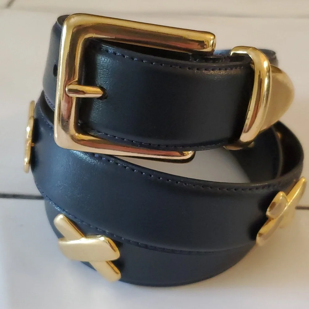 Navy blue women's X leather belt sizes S & M
